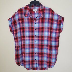 G.H. Bass & Co. Women's Utility Red & Blue Plaid SS Button Up Top Size Large